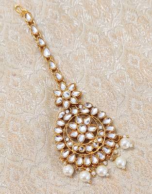 LALSO White Kundan Gold plated Maangtikka Jewelry  2