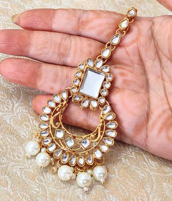 LALSO White Kundan Gold plated Maangtikka Jewelry  1