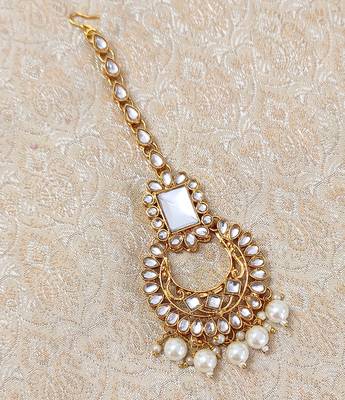 LALSO White Kundan Gold plated Maangtikka Jewelry  2