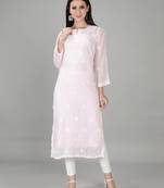 HAND EMBROIDERED LUCKNOWI CHIKANKARI LIGHT PINK GEORGETTE KURTA WITH SLIP