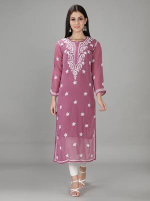 Purple embroidered georgette chikankari-kurtis 1