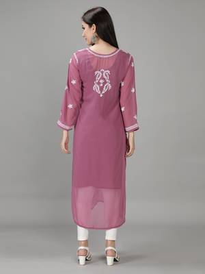 Purple embroidered georgette chikankari-kurtis 2