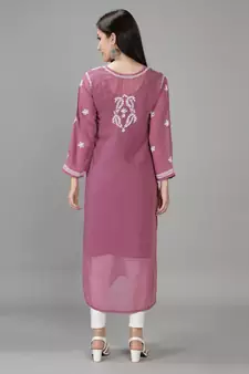 Purple embroidered georgette chikankari-kurtis