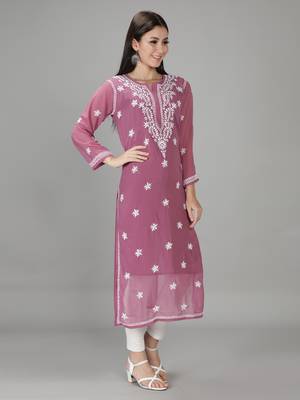 Purple embroidered georgette chikankari-kurtis 3