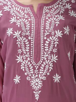 Purple embroidered georgette chikankari-kurtis 4