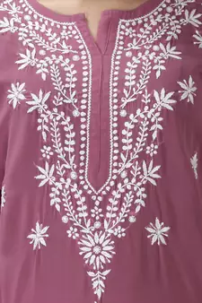 Purple embroidered georgette chikankari-kurtis