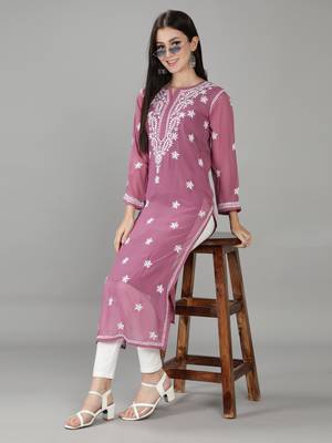 Purple embroidered georgette chikankari-kurtis 5