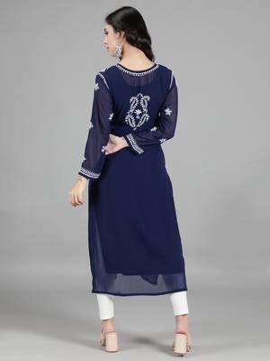Navy-blue embroidered georgette chikankari-kurtis 2