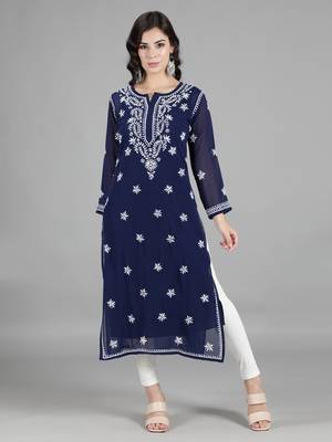 Navy-blue embroidered georgette chikankari-kurtis 3