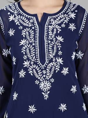 Navy-blue embroidered georgette chikankari-kurtis 4