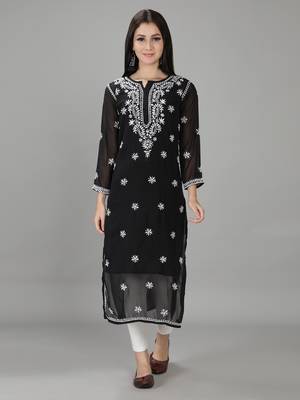 Black embroidered georgette chikankari-kurtis 1