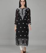 Black embroidered georgette chikankari-kurtis