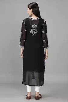 Black embroidered georgette chikankari-kurtis