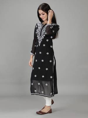 Black embroidered georgette chikankari-kurtis 3