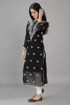 Black embroidered georgette chikankari-kurtis