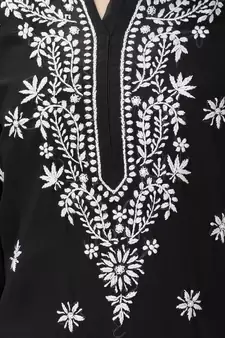 Black embroidered georgette chikankari-kurtis