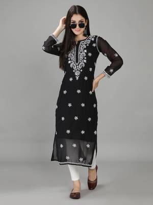 Black embroidered georgette chikankari-kurtis 5