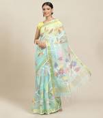 Turquoise Handloom Jamdani On Pure Resham Silk 