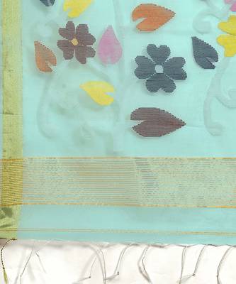 Turquoise Handloom Jamdani On Pure Resham Silk  4