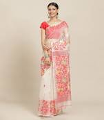 White Handloom Jamdani On Pure Resham Silk 