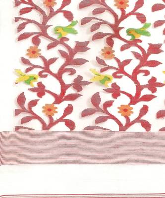 White Handloom Jamdani On Pure Resham Silk  4