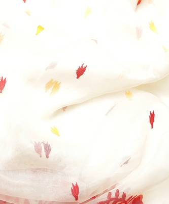 White Handloom Jamdani On Pure Resham Silk  5