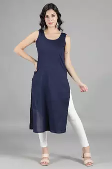 Navy-blue embroidered georgette chikankari-kurtis