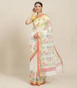 White Handloom Jamdani On Pure Resham Silk 