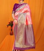 Pink hand woven banarasi saree with blouse