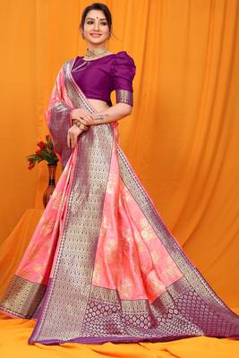 Pink hand woven banarasi saree with blouse 2