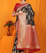 Black hand woven banarasi saree with blouse