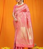 Pink hand woven banarasi saree with blouse