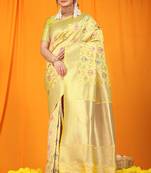 Yellow hand woven banarasi saree with blouse