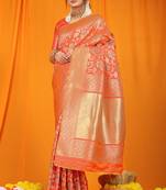 Orange hand woven banarasi saree with blouse