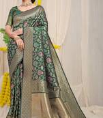 Dark green hand woven banarasi saree with blouse
