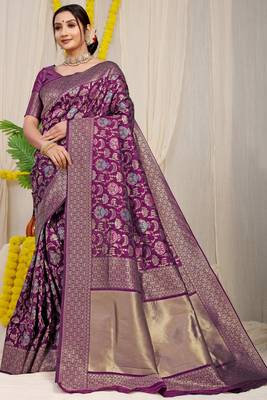 Wine hand woven banarasi saree with blouse 1