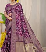 Wine hand woven banarasi saree with blouse