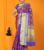Purple hand woven banarasi saree with blouse