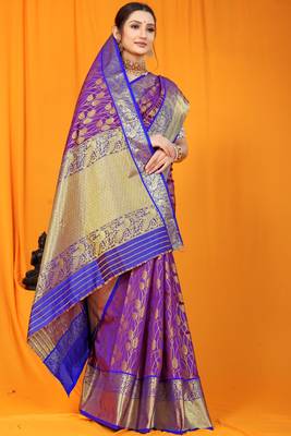 Purple hand woven banarasi saree with blouse 2