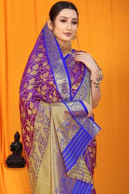 Purple hand woven banarasi saree with blouse 3