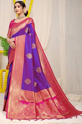 Purple hand woven banarasi saree with blouse 1