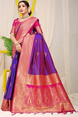 Purple hand woven banarasi saree with blouse 2