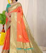 Orange hand woven banarasi saree with blouse