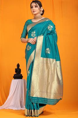 Multicolor hand woven banarasi saree with blouse 1