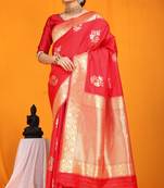 Red hand woven banarasi saree with blouse