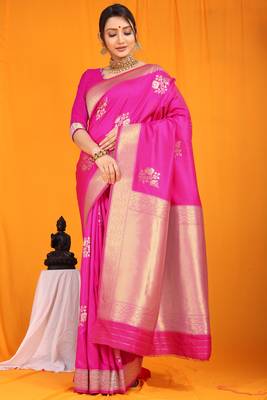 Pink hand woven banarasi saree with blouse 1