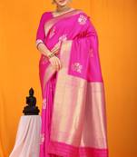 Pink hand woven banarasi saree with blouse