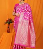 Pink hand woven banarasi saree with blouse