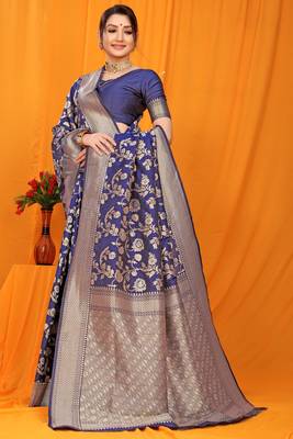 Blue hand woven banarasi saree with blouse 2