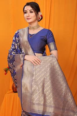 Blue hand woven banarasi saree with blouse 3